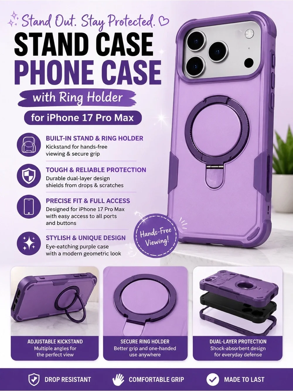 Purple Protective Magnetic Ring Phone Case iPhone 17 pro max